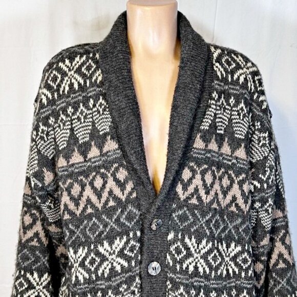 Vintage Tundra Mens Grey 100% Pure Virgin Wool Cardigan Sweater Jacket~L~ - Picture 2 of 6
